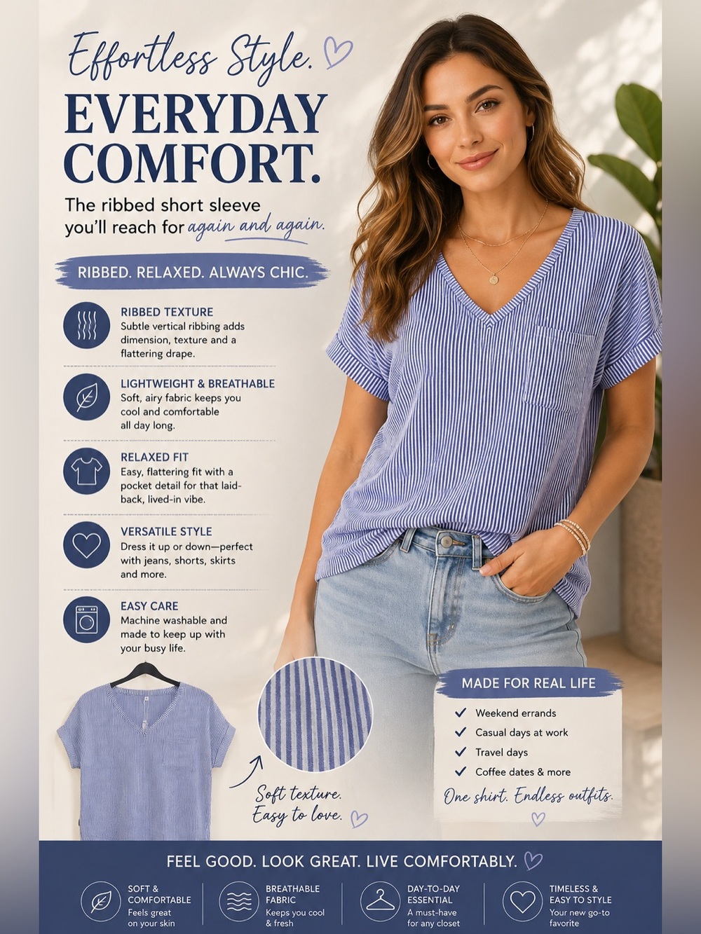 154. NWT Levaca Women’s Ribbed V-Neck Top